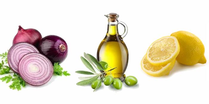 Лук, оливковое масло и лимон для седых волос